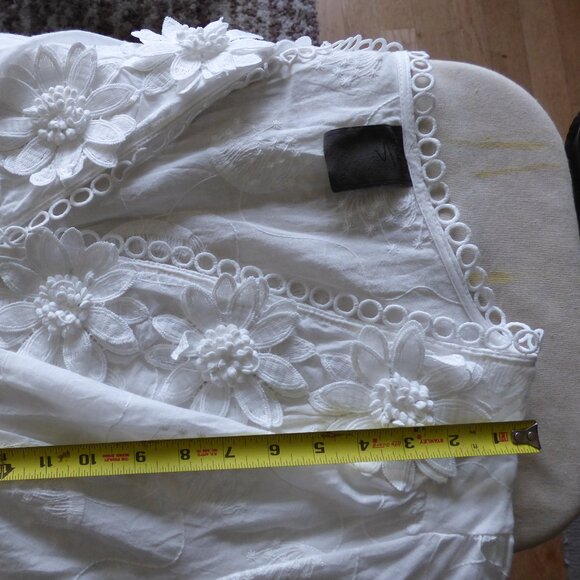 GOTH BOHO HIPPY WEDDING WHITE FLORAL WOVED LONG SLEEVED MINI SKATER DRESS XL - Picture 15 of 16